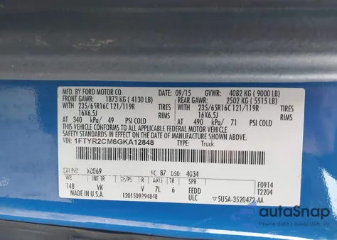 2016 Ford Transit-250 from USA, damaged, VIN 1FTYR2CM6GKA12848